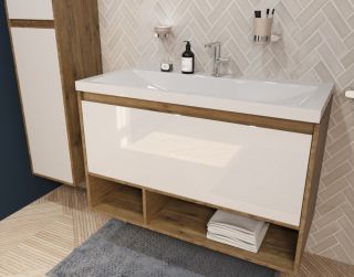 Подвесная тумба под раковину Эстет Monaco Wood ФР-00011317 100см один ящик белый/дуб рустикальный